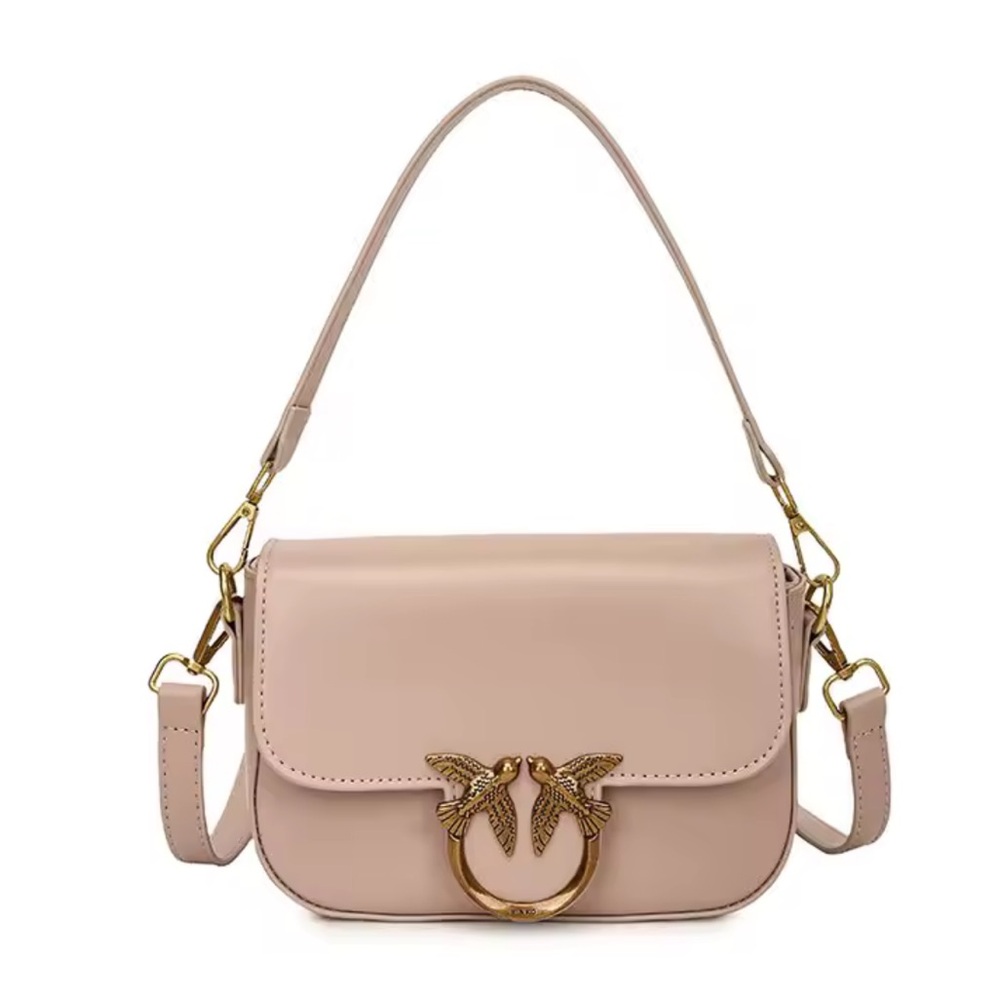 Pink/tan pu Leather Shoulder Bag with Gold Accent